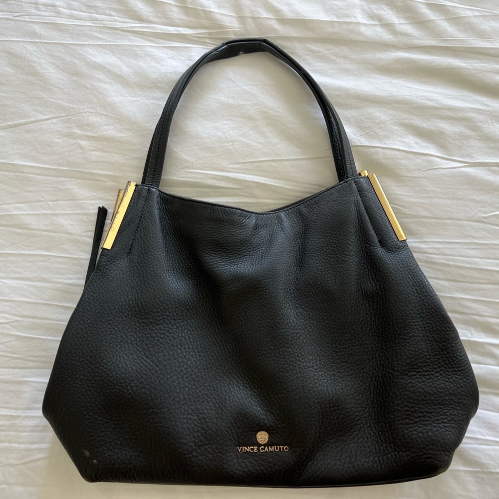 Vince Camuto Large Black Pebbled Multi Compartment Shoulder Bag